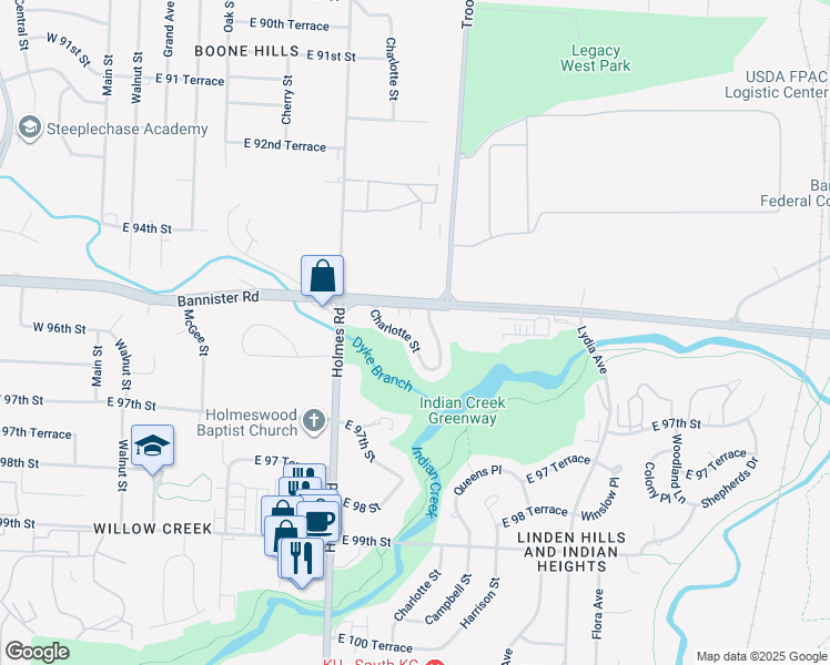 map of restaurants, bars, coffee shops, grocery stores, and more near 815 County Highway 8-S in Kansas City