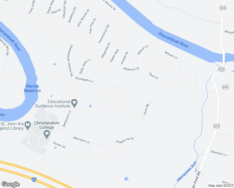 map of restaurants, bars, coffee shops, grocery stores, and more near 22 St Joseph Ct in Front Royal