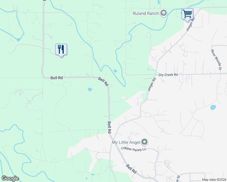 map of restaurants, bars, coffee shops, grocery stores, and more near 4200 Bell Road in Auburn