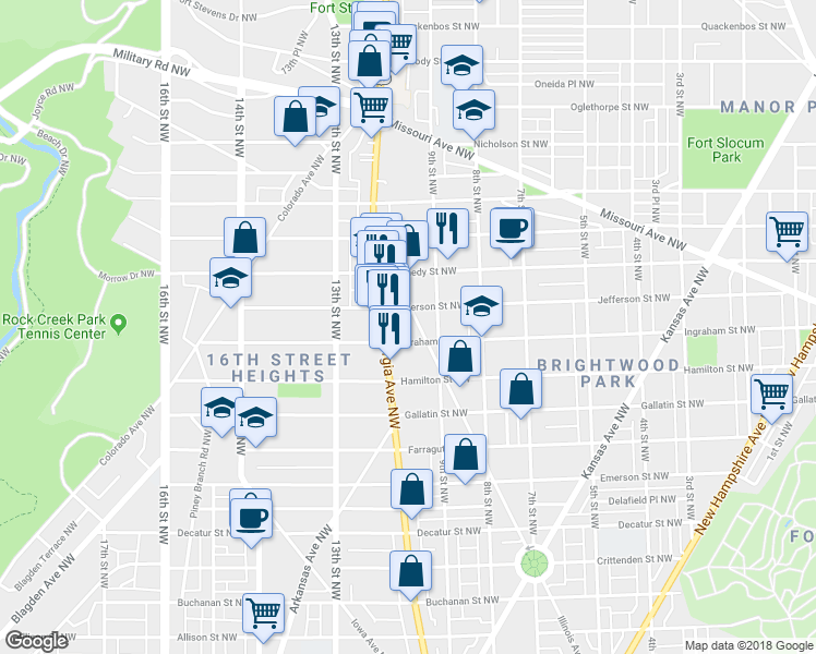map of restaurants, bars, coffee shops, grocery stores, and more near 5316 Illinois Avenue Northwest in Washington