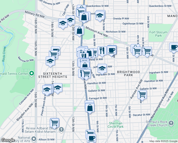 map of restaurants, bars, coffee shops, grocery stores, and more near 5316 Illinois Avenue Northwest in Washington