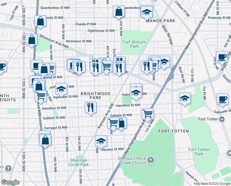 map of restaurants, bars, coffee shops, grocery stores, and more near 315 Ingraham Street Northwest in Washington