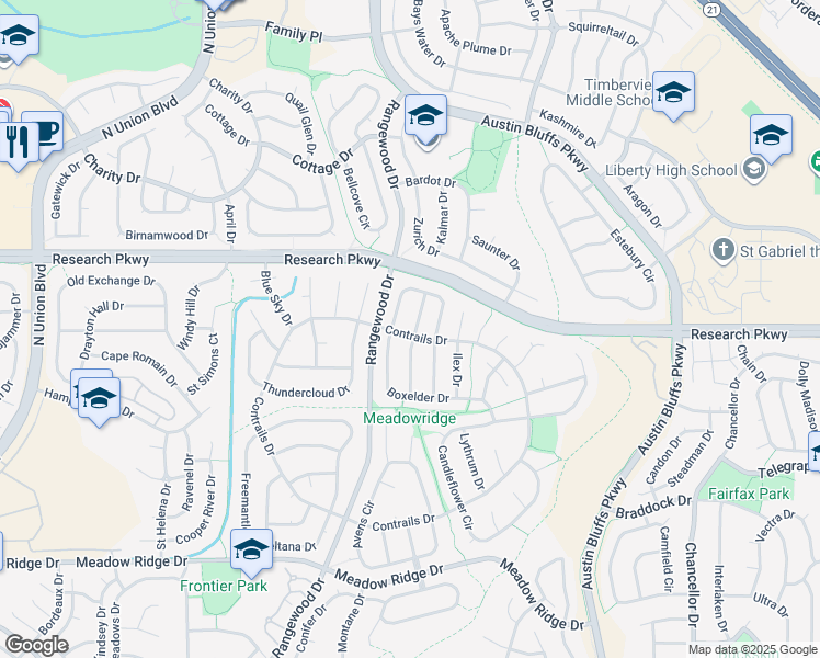 map of restaurants, bars, coffee shops, grocery stores, and more near 8540 Sassafras Drive in Colorado Springs