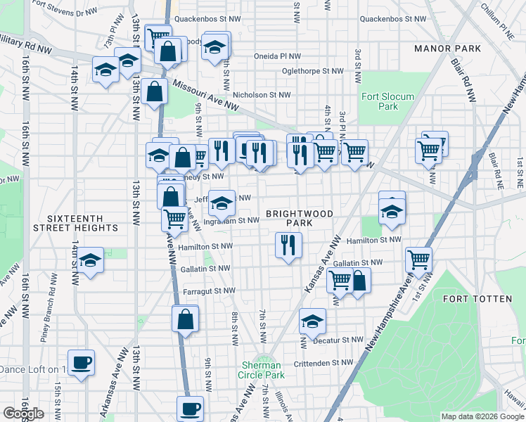 map of restaurants, bars, coffee shops, grocery stores, and more near 101 Independence Avenue Southeast in Washington