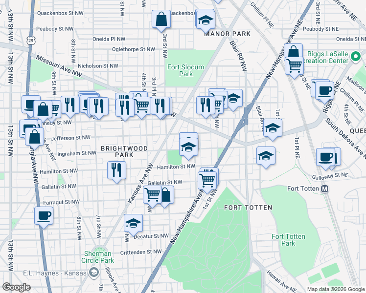 map of restaurants, bars, coffee shops, grocery stores, and more near 101 Independence Avenue Southeast in Washington