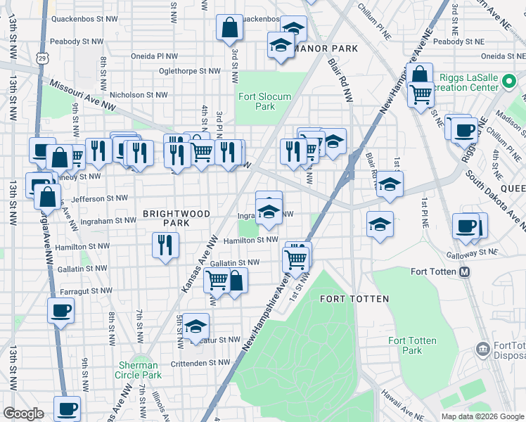 map of restaurants, bars, coffee shops, grocery stores, and more near 101 Independence Avenue Southeast in Washington