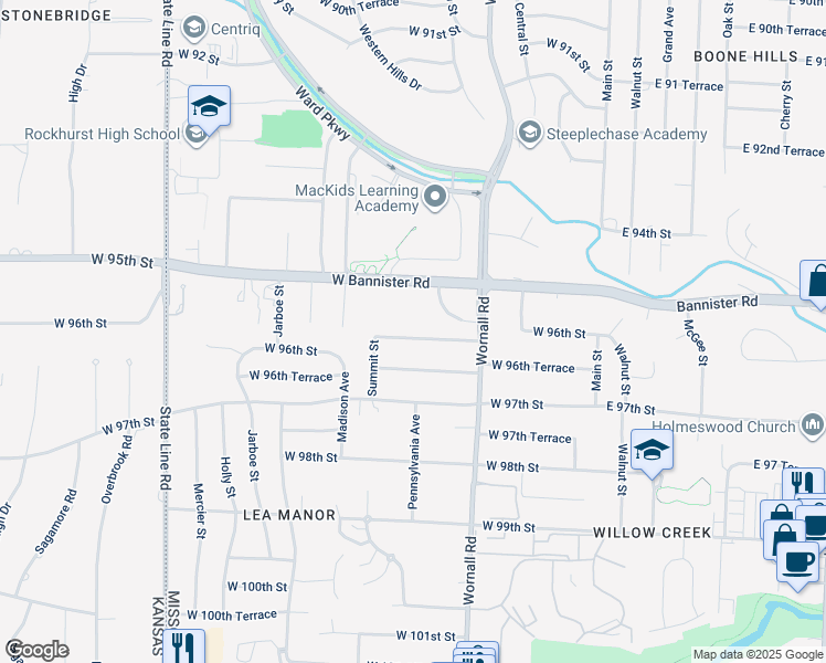 map of restaurants, bars, coffee shops, grocery stores, and more near in Kansas City