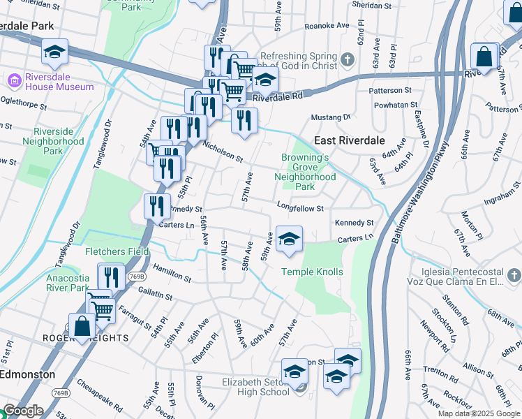 map of restaurants, bars, coffee shops, grocery stores, and more near 101 Independence Avenue Southeast in Washington