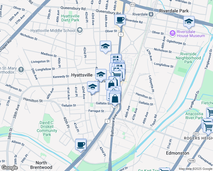 map of restaurants, bars, coffee shops, grocery stores, and more near 101 Independence Avenue Southeast in Washington