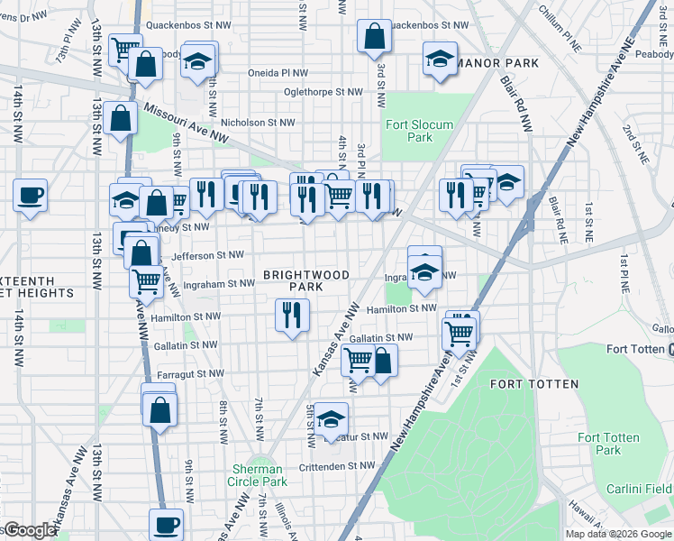 map of restaurants, bars, coffee shops, grocery stores, and more near 101 Independence Avenue Southeast in Washington