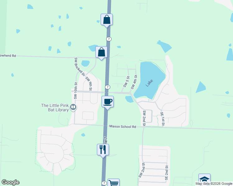 map of restaurants, bars, coffee shops, grocery stores, and more near 500 Southwest Chapman Farms Drive in Blue Springs