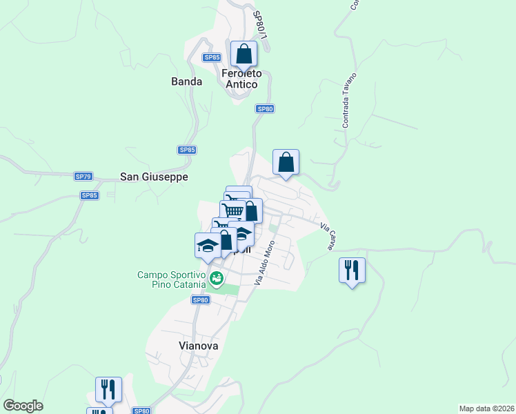 map of restaurants, bars, coffee shops, grocery stores, and more near 2 Via Stella in Pianopoli