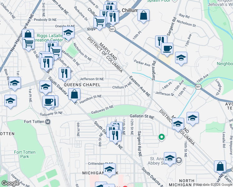 map of restaurants, bars, coffee shops, grocery stores, and more near 101 Independence Avenue Southeast in Washington