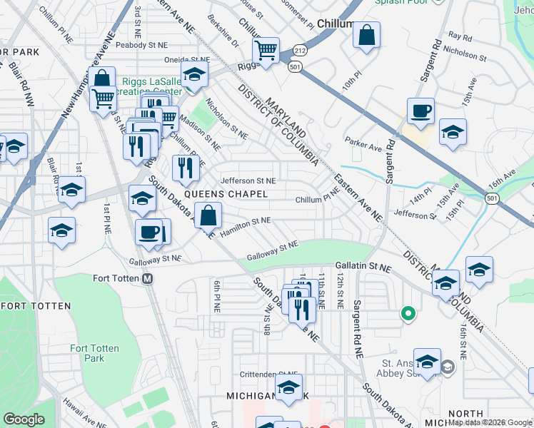 map of restaurants, bars, coffee shops, grocery stores, and more near 101 Independence Avenue Southeast in Washington