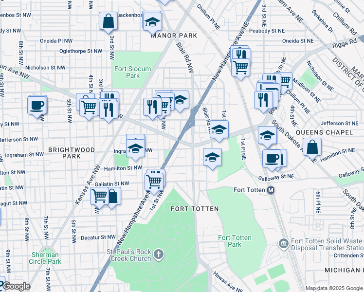 map of restaurants, bars, coffee shops, grocery stores, and more near 101 Independence Avenue Southeast in Washington