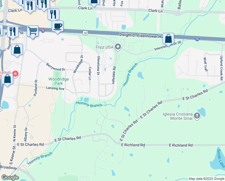 map of restaurants, bars, coffee shops, grocery stores, and more near 600 Hillsdale Road in Columbia