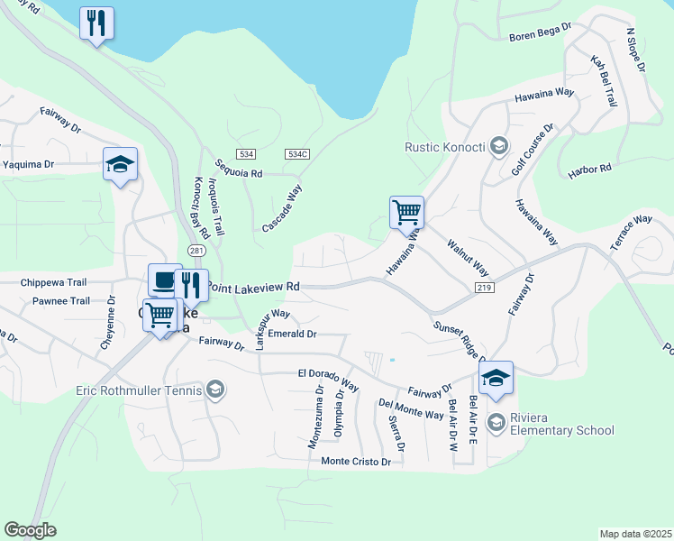 map of restaurants, bars, coffee shops, grocery stores, and more near 10075 El Capitan Way in Kelseyville