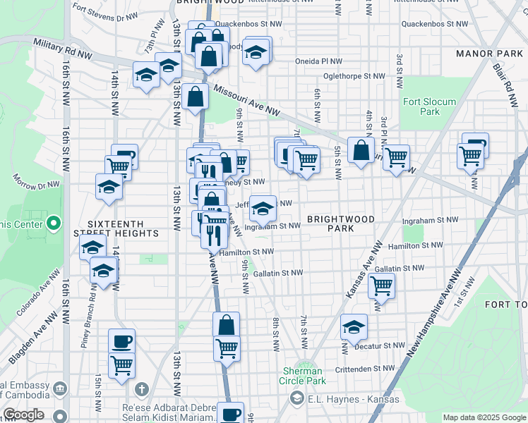 map of restaurants, bars, coffee shops, grocery stores, and more near 101 Independence Avenue Southeast in Washington