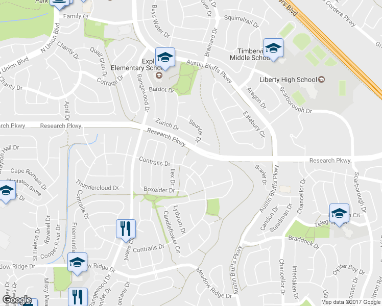 map of restaurants, bars, coffee shops, grocery stores, and more near 8565 Bitter Bush Way in Colorado Springs