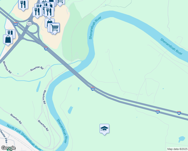 map of restaurants, bars, coffee shops, grocery stores, and more near White Oak Drive in Front Royal