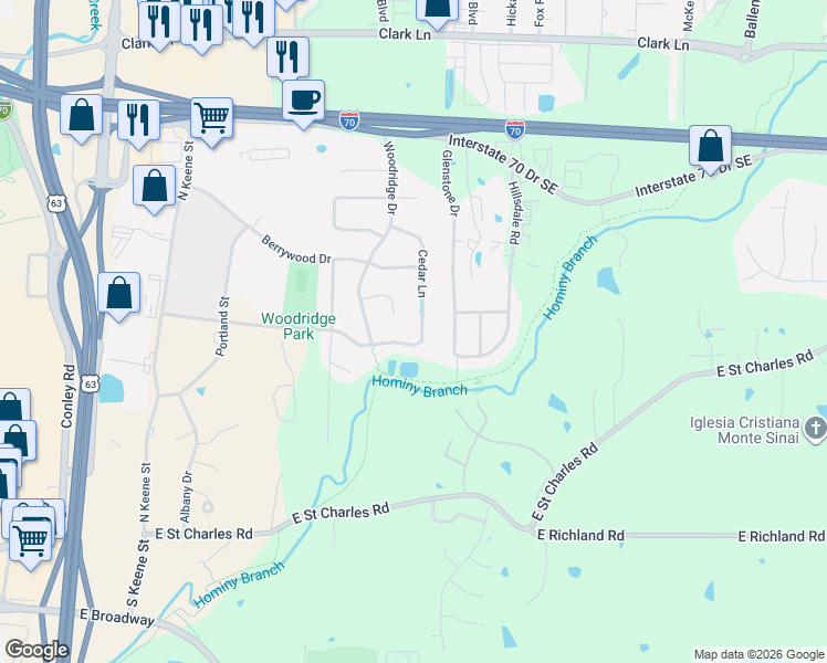 map of restaurants, bars, coffee shops, grocery stores, and more near 401 Cedar Ln in Columbia
