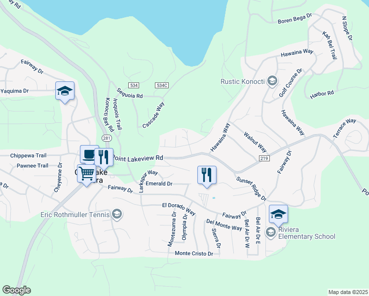 map of restaurants, bars, coffee shops, grocery stores, and more near 10075 El Capitan Way in Kelseyville
