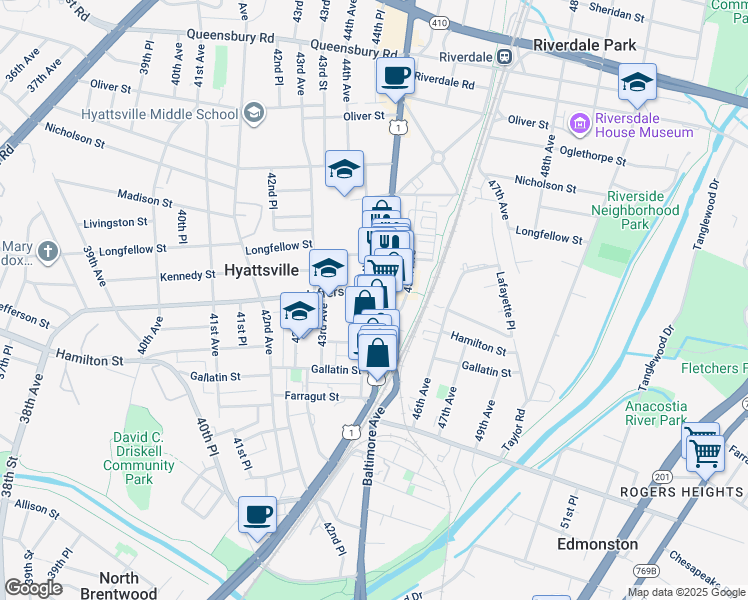 map of restaurants, bars, coffee shops, grocery stores, and more near 101 Independence Avenue Southeast in Washington