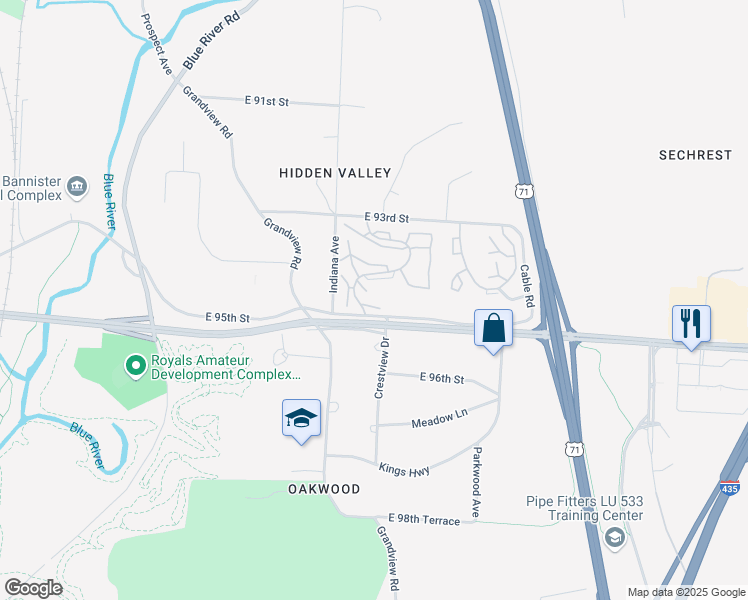 map of restaurants, bars, coffee shops, grocery stores, and more near 9479 Bales Avenue in Kansas City
