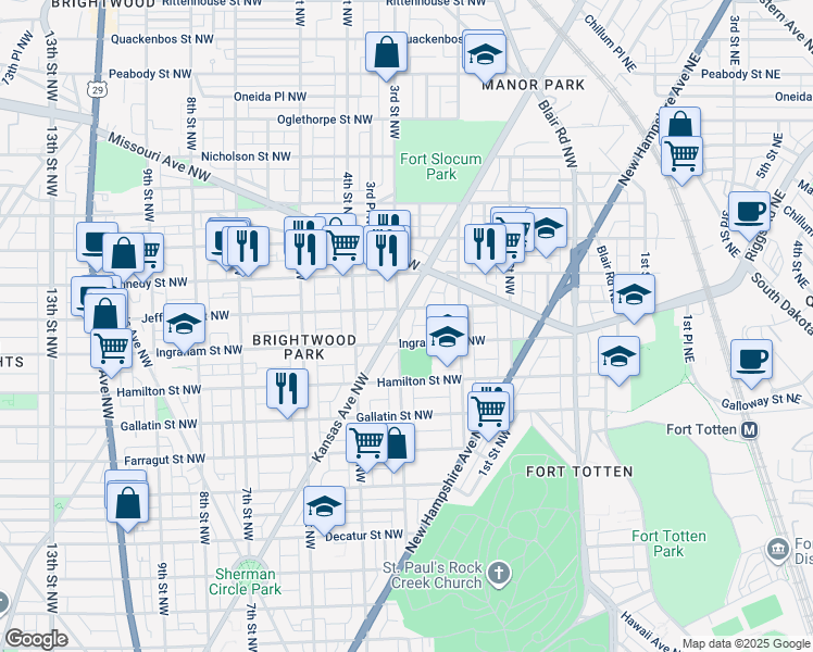 map of restaurants, bars, coffee shops, grocery stores, and more near 5317 3rd Street Northwest in Washington