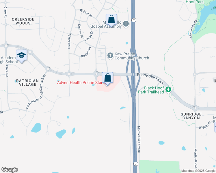 map of restaurants, bars, coffee shops, grocery stores, and more near 23351 Prairie Star Parkway in Lenexa
