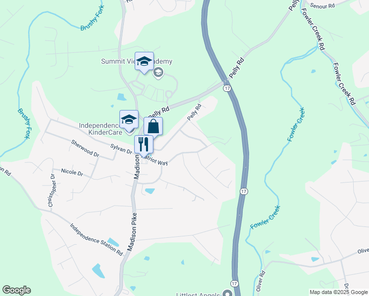 map of restaurants, bars, coffee shops, grocery stores, and more near 2080 Patriot Way in Independence