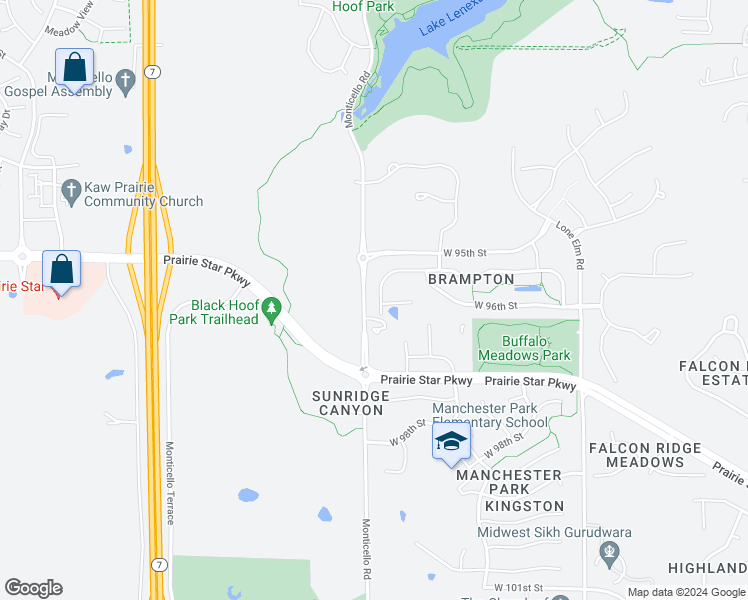 map of restaurants, bars, coffee shops, grocery stores, and more near 9548 South Roundtree Street in Lenexa