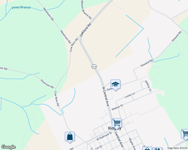 map of restaurants, bars, coffee shops, grocery stores, and more near 12644 Oakland Road in Ridgely