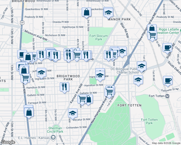 map of restaurants, bars, coffee shops, grocery stores, and more near 101 Independence Avenue Southeast in Washington