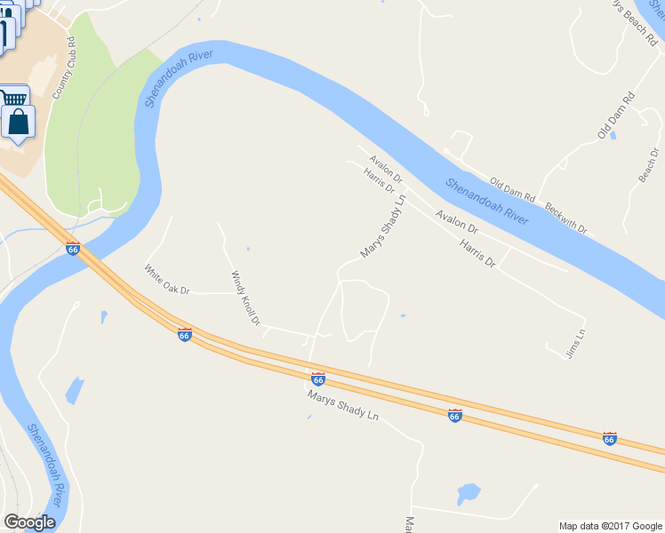 map of restaurants, bars, coffee shops, grocery stores, and more near 2201 Marys Shady Lane in Front Royal