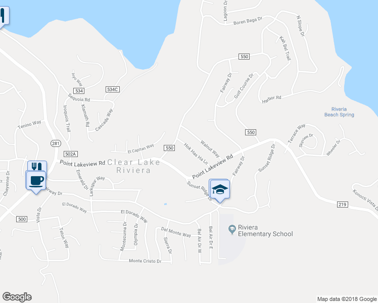map of restaurants, bars, coffee shops, grocery stores, and more near 10305 Hok Has Ha Lane in Kelseyville