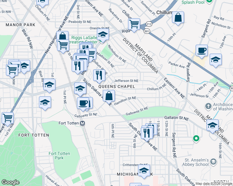 map of restaurants, bars, coffee shops, grocery stores, and more near 101 Independence Avenue Southeast in Washington