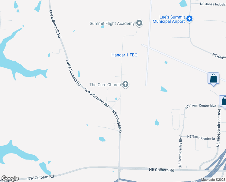 map of restaurants, bars, coffee shops, grocery stores, and more near 2360 Northeast Douglas Street in Lee's Summit