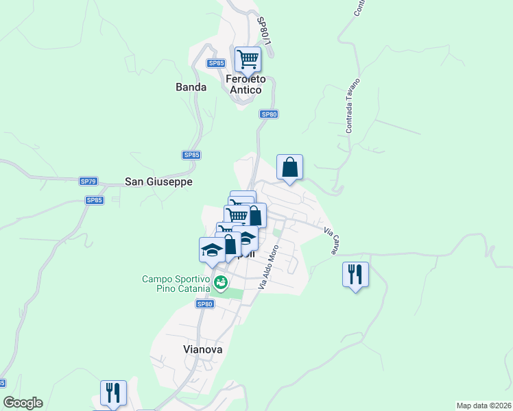 map of restaurants, bars, coffee shops, grocery stores, and more near 2 Via Stella in Pianopoli