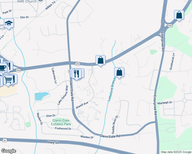 map of restaurants, bars, coffee shops, grocery stores, and more near 4801 River Valley Way in Bowie