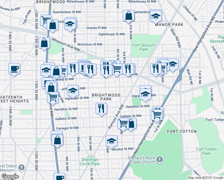 map of restaurants, bars, coffee shops, grocery stores, and more near 430 Jefferson Street Northwest in Washington