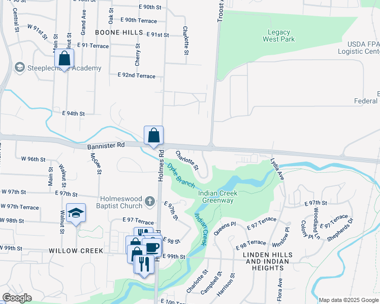 map of restaurants, bars, coffee shops, grocery stores, and more near 815 County Highway 8-S in Kansas City
