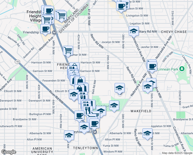 map of restaurants, bars, coffee shops, grocery stores, and more near 5003 Belt Road Northwest in Washington