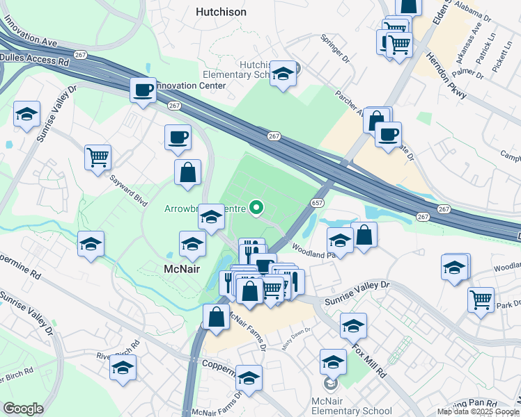 map of restaurants, bars, coffee shops, grocery stores, and more near 13344 Sherwood Park Lane in Herndon
