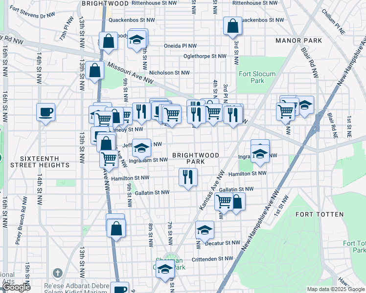 map of restaurants, bars, coffee shops, grocery stores, and more near 522 Jefferson Street Northwest in Washington