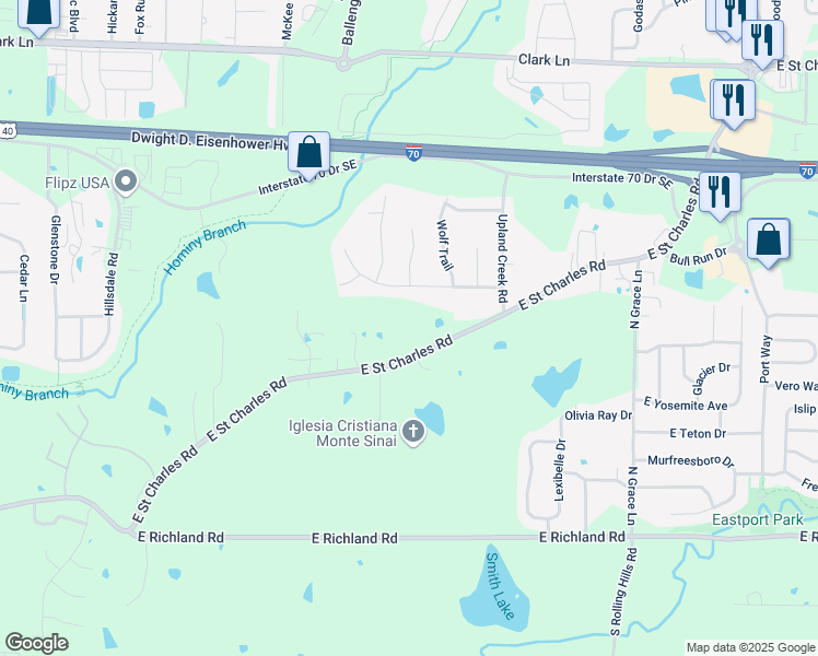map of restaurants, bars, coffee shops, grocery stores, and more near 4813 Saint Charles Road in Columbia