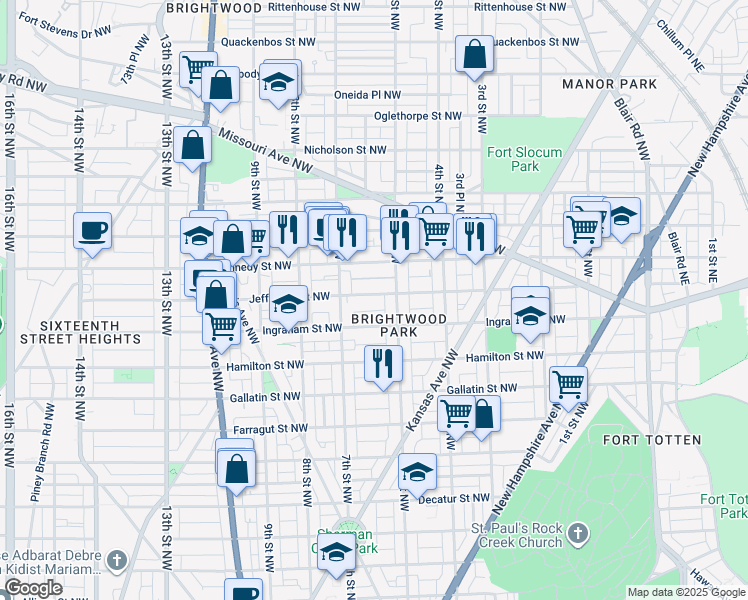 map of restaurants, bars, coffee shops, grocery stores, and more near 522 Jefferson Street Northwest in Washington