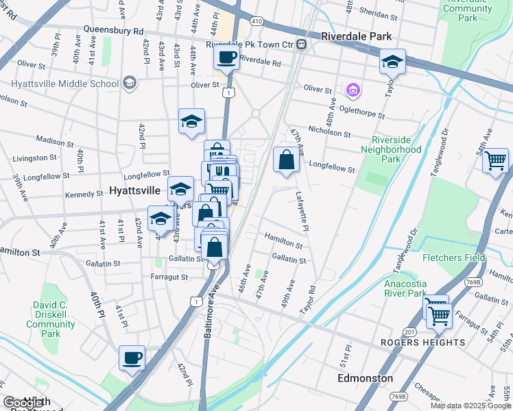 map of restaurants, bars, coffee shops, grocery stores, and more near 101 Independence Avenue Southeast in Washington