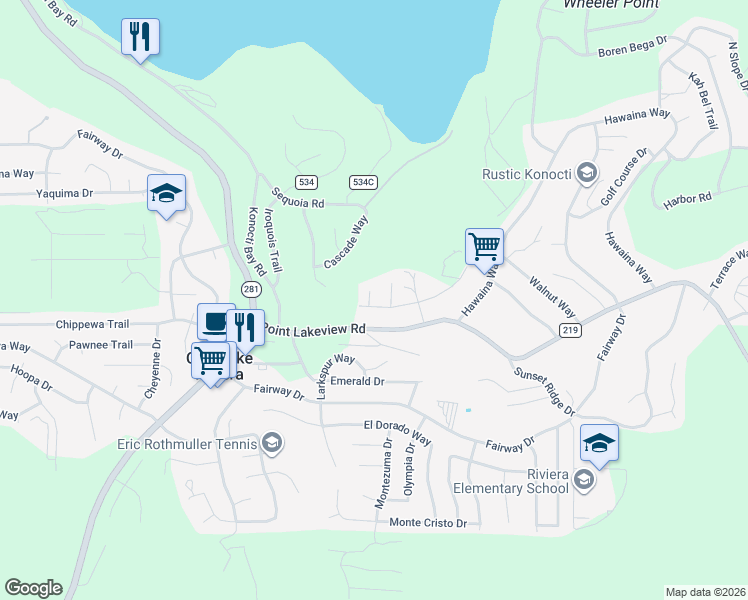 map of restaurants, bars, coffee shops, grocery stores, and more near 10018 El Capitan Way in Kelseyville