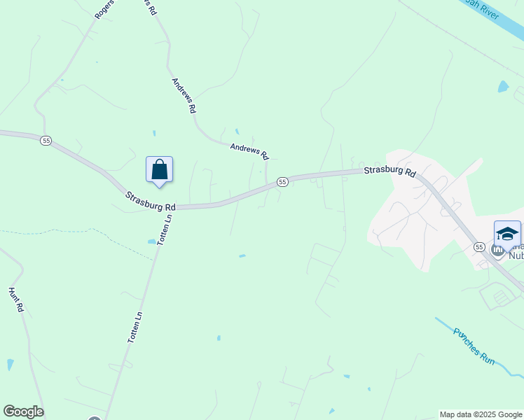 map of restaurants, bars, coffee shops, grocery stores, and more near 2481 Strasburg Road in Front Royal